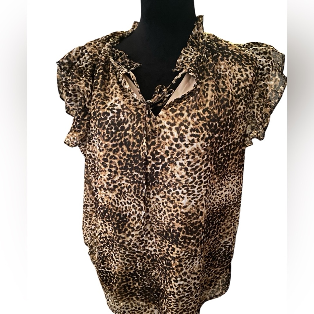 Anne Klein Animal Print Ruffle Blouse